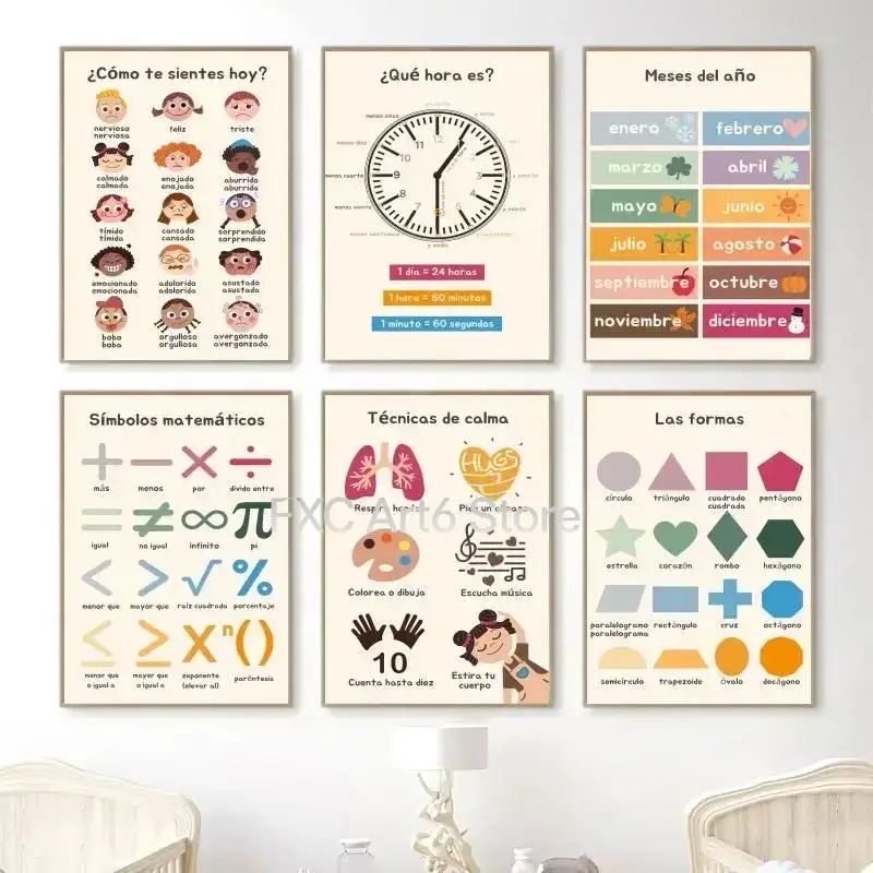 Kids Educational - Alphabet Numbers & More - 1PCS Frameless Boho Wall Art Number