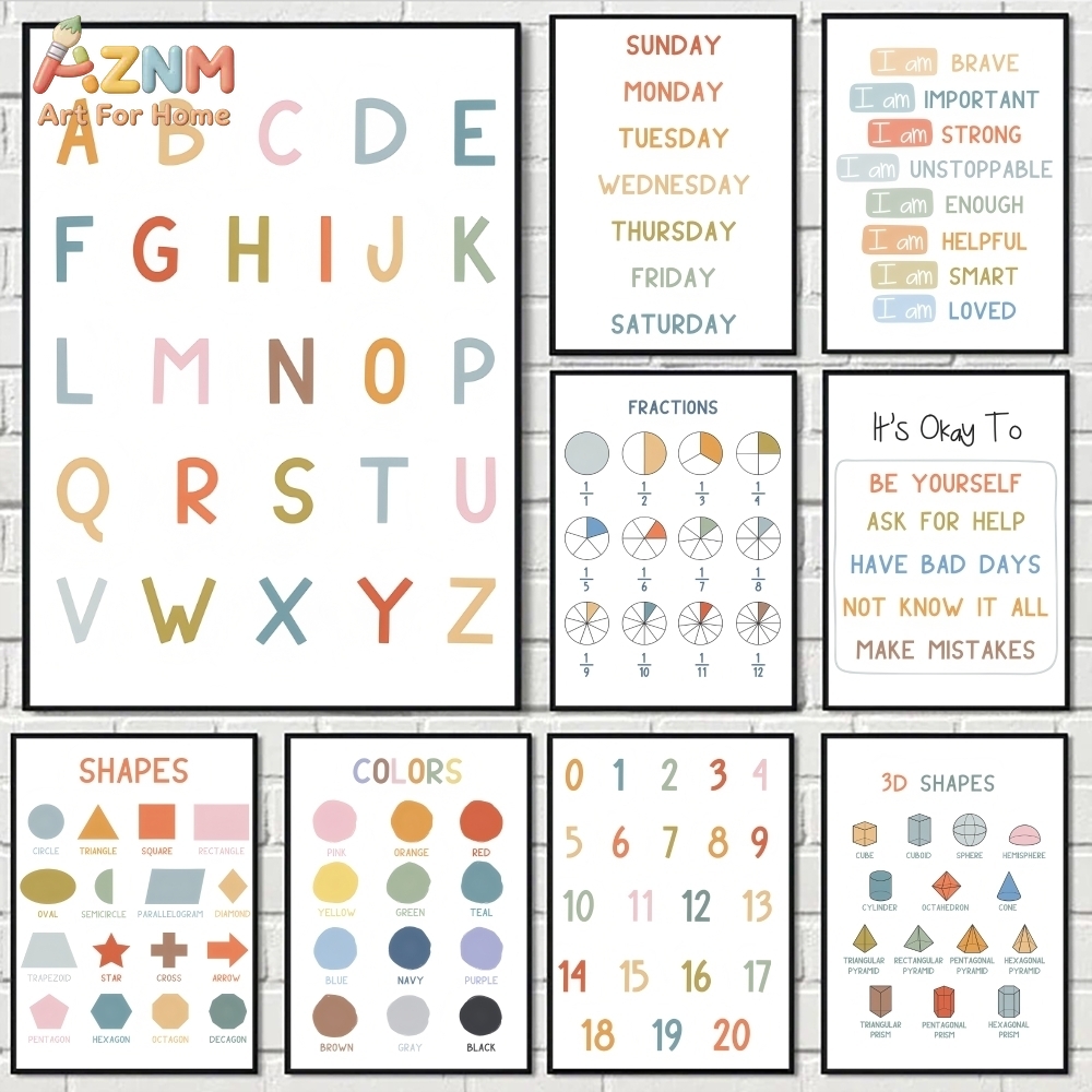 Kids Educational - Alphabet Numbers & More - AZNM Educational Alphabet Numbers Frameless Canvas