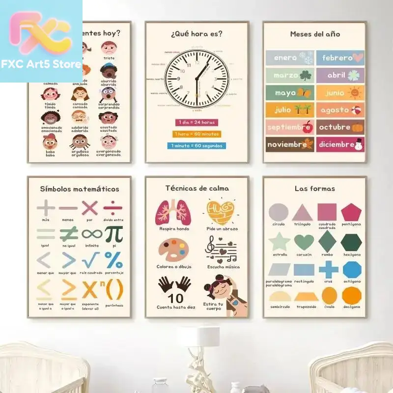 Kids Educational - Alphabet Numbers & More - 1pc frameless Boho Wall Art Number