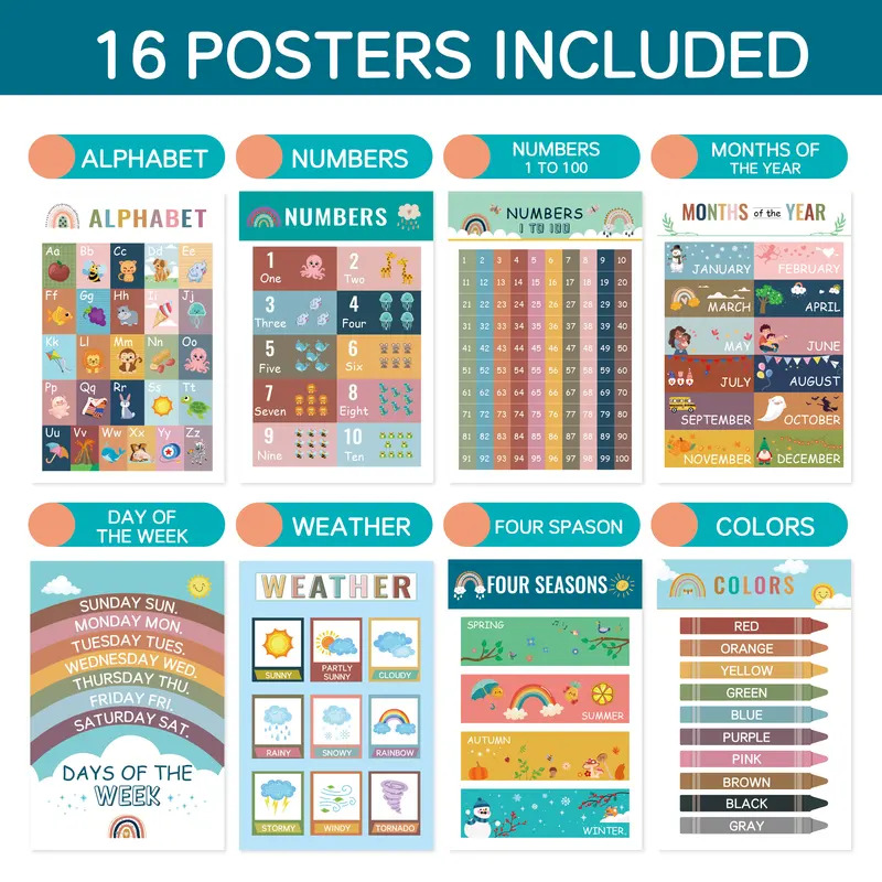 16Pcs Montessori Enlighten Ear - огляд і ціна Kids Education Wallpaper