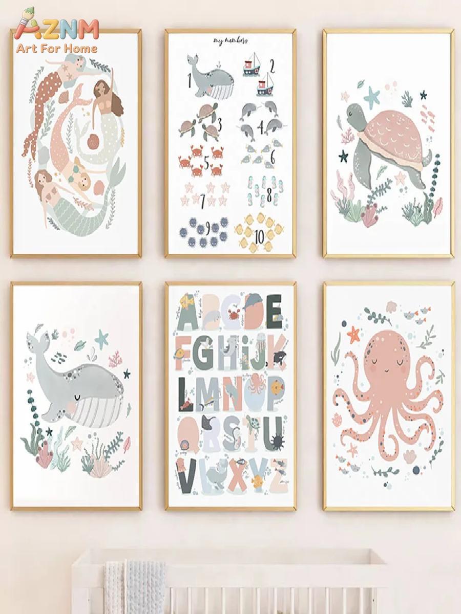 AZNM Nursery Sea Animal Canvas - огляд і ціна Kids Educational - Alphabet Numbers & More